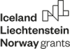 Czarny znak graficzny figur geometrycznych i napis Iceland Lichtenstein Norway grants.